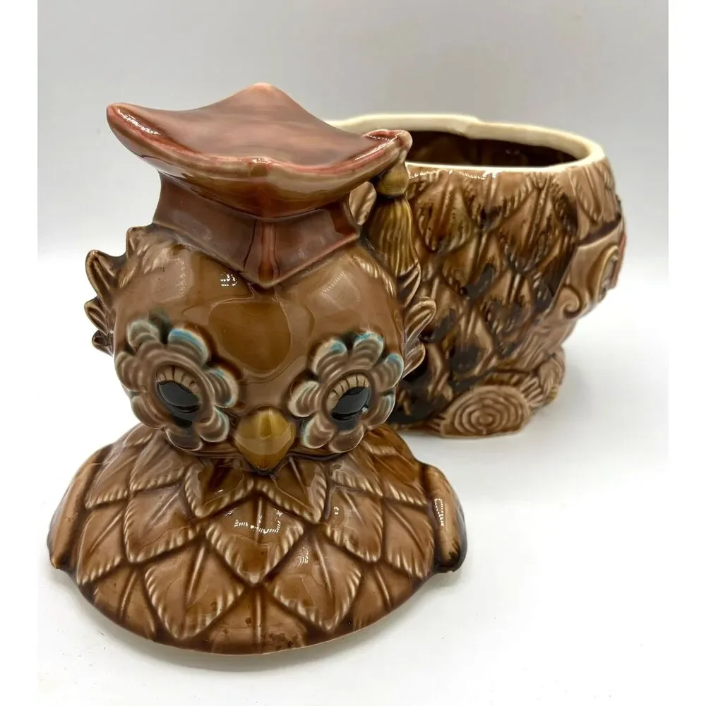 Vintage 1960s OWL Cookie Jar Graduation Cap Wise Ceramic National Silver Co.